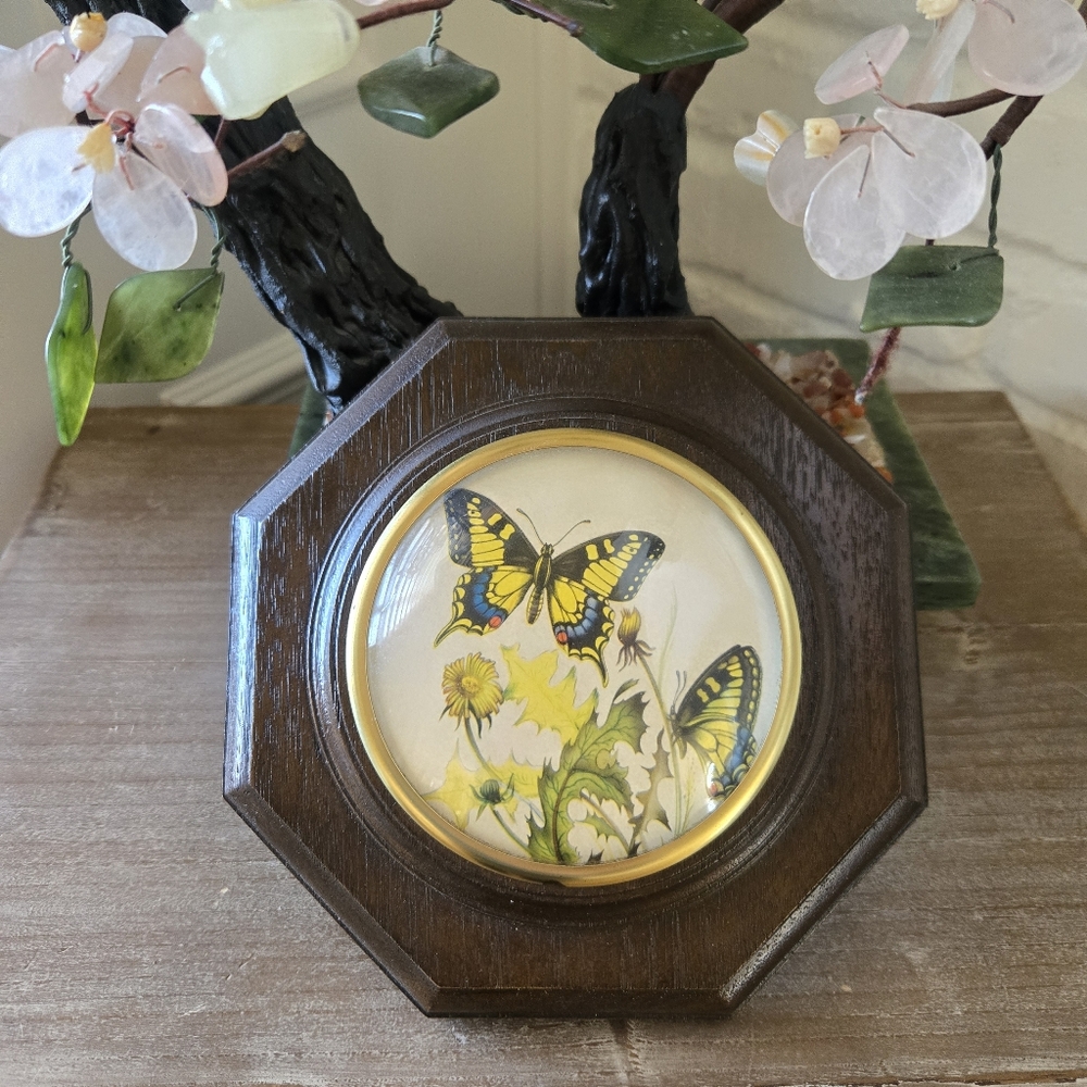 Vtg 70s Illustrated Butterfly & Dandelion Wall Plaque, Retro, Mid Century